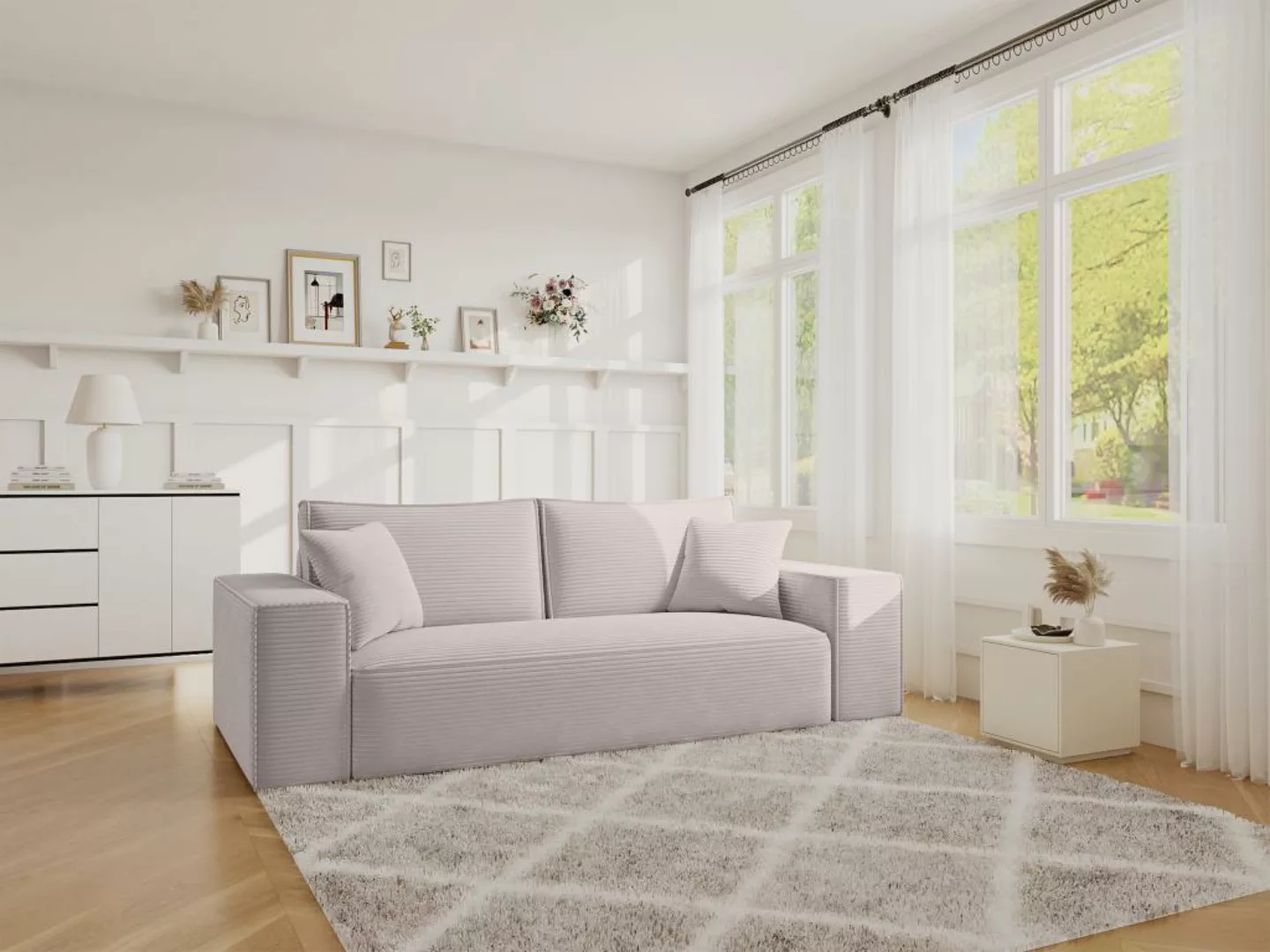 Schlafsofa mit Matratze 4-Sitzer - Cord - Beige - Liegefläche 160 cm - Matr günstig online kaufen