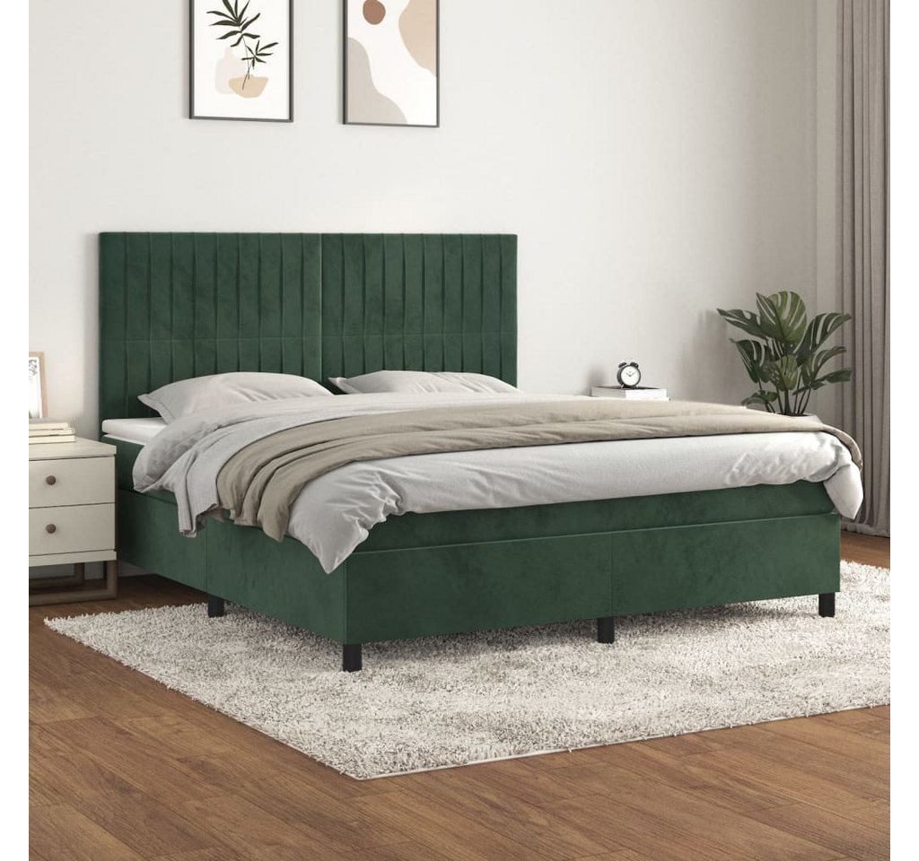 vidaXL Boxspringbett, Boxspringbett mit Matratze Dunkelgrün 160x200 cm Samt günstig online kaufen