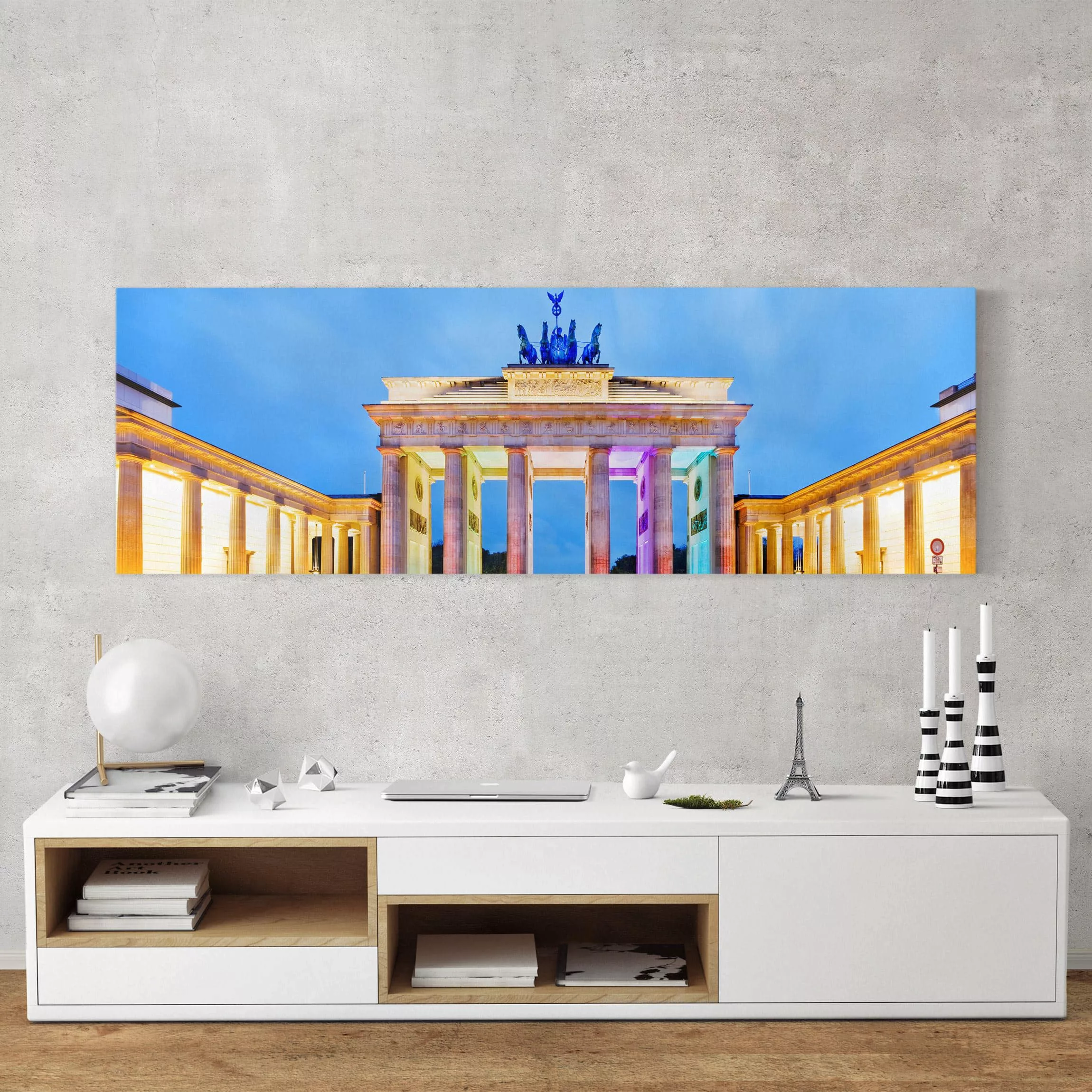 Leinwandbild Berlin - Panorama Erleuchtetes Brandenburger Tor günstig online kaufen