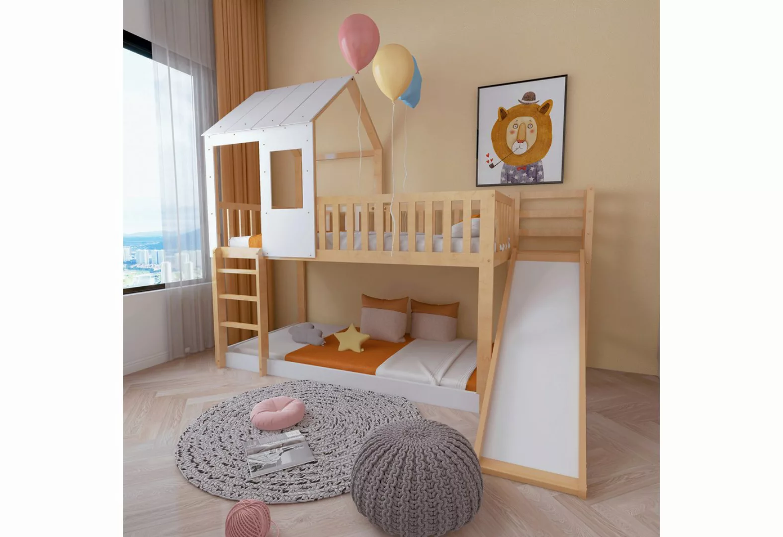 Gotagee Kinderbett Etagenbett mit Rutsche Hausbett modern Kinderbett 90x200 günstig online kaufen