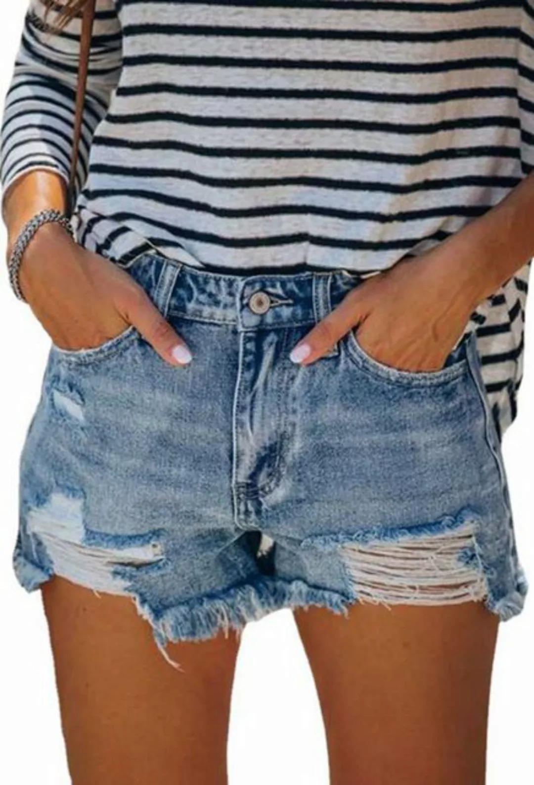 SEGUEN Jeansshorts Denim lässige Shorts zerrissene Hose (Rohe Kanten dünn h günstig online kaufen