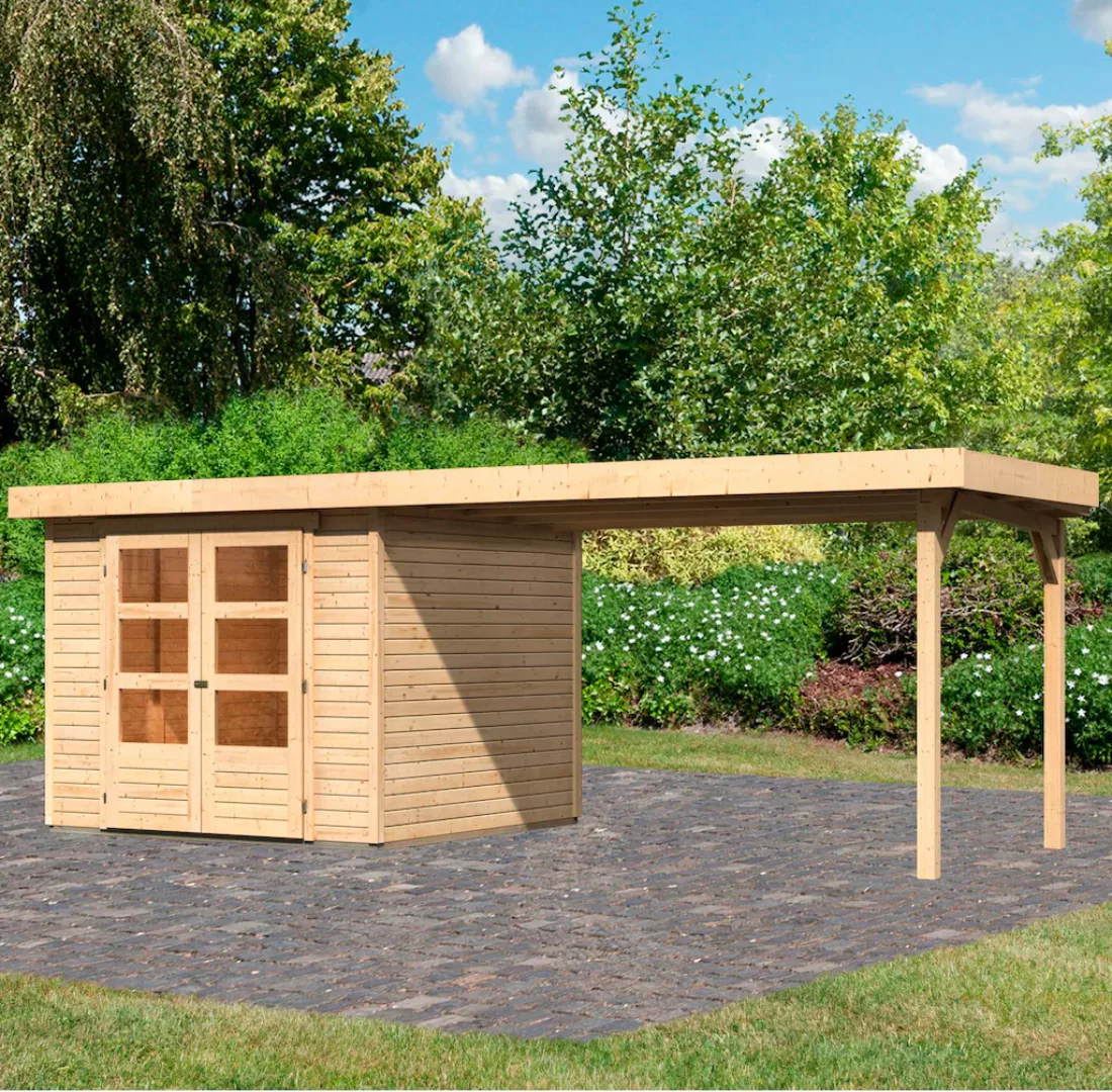 Karibu Holz-Gartenhaus Boras Natur Flachdach Unbehandelt 238 cm x 242 cm günstig online kaufen