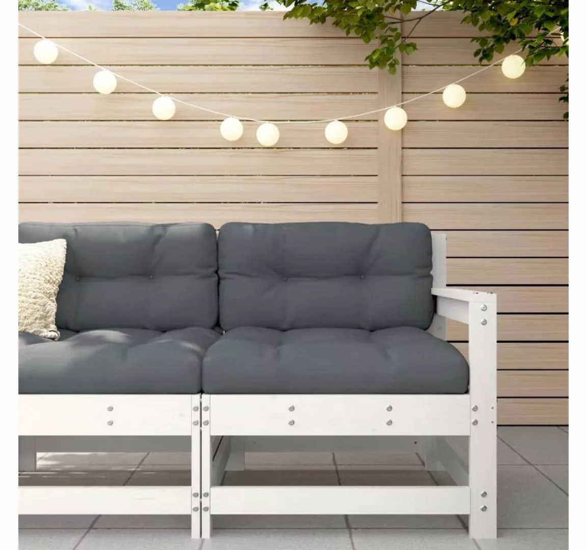 vidaXL Loungesofa Gartenstuhl mit Kissen Weiß Massivholz Kiefer, 1 Teile günstig online kaufen