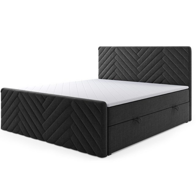 M-Punkt24 Boxspringbett Manila mit Fußteil Grau Schwarz (Schwarz, 180 x 200 günstig online kaufen