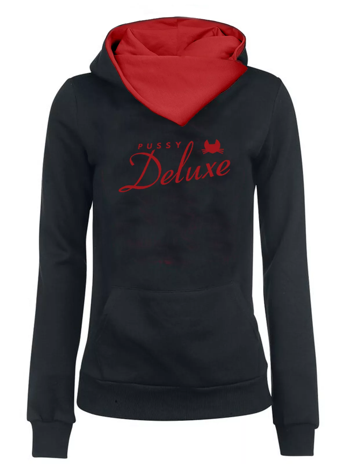 Pussy Deluxe Logo Damen Schalkragenpullover grau/schwarz günstig online kaufen