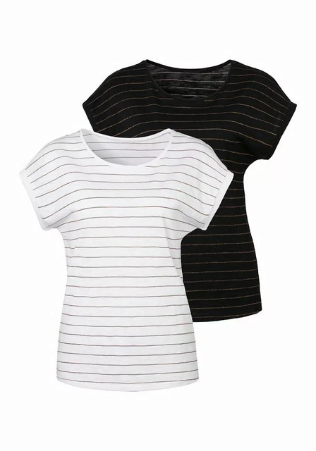 Vivance T-Shirt (2er-Pack) mit kupferfarbenen Lurex-Streifen günstig online kaufen