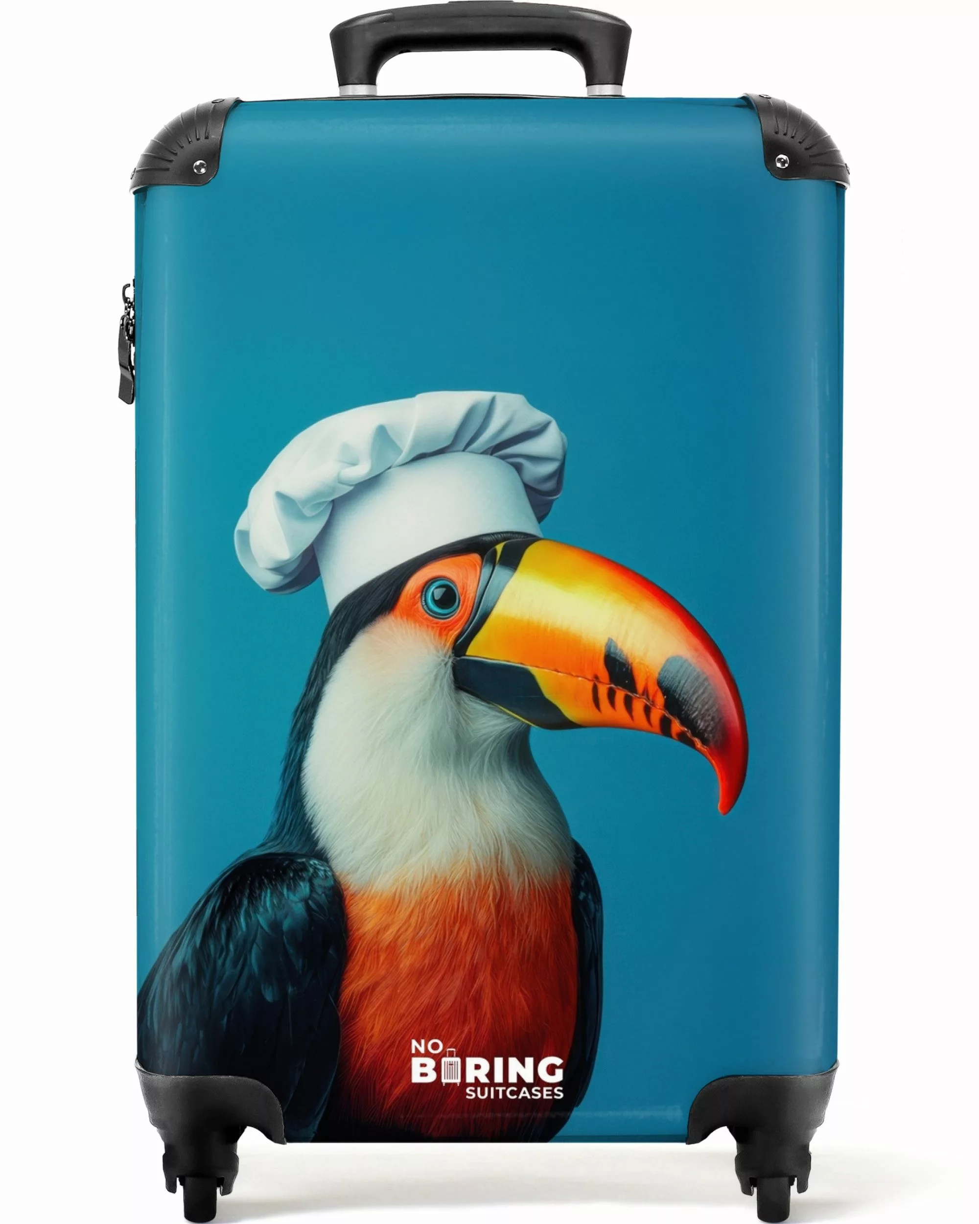 NoBoringSuitcases.com© Hartschalen-Trolley Tukan mit Kochmütze auf günstig online kaufen