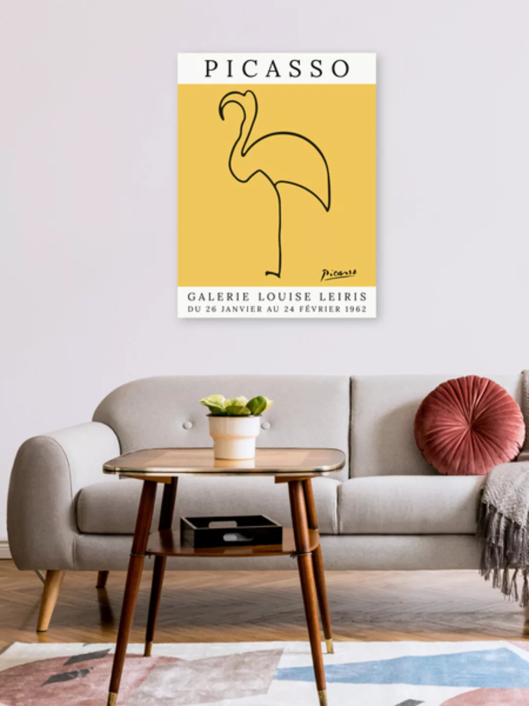 Poster / Leinwandbild - Picasso Flamingo – Gelb günstig online kaufen