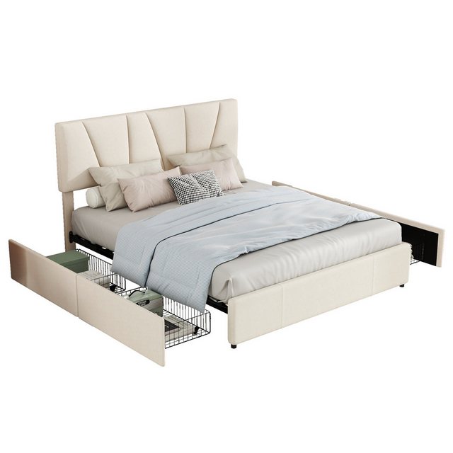 OKWISH Bett Double Size Polster Plattform Bett, gepolstertes Bett (mit vier günstig online kaufen