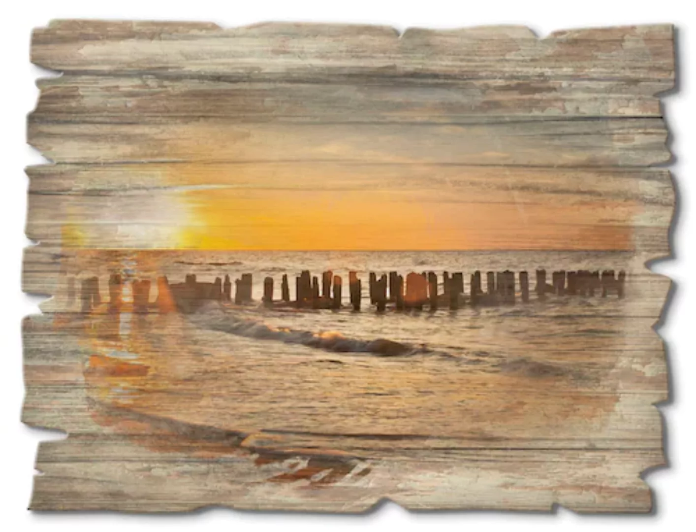 Artland Holzbild »Schöner Sonnenuntergang am Strand«, Strand, (1 St.) günstig online kaufen