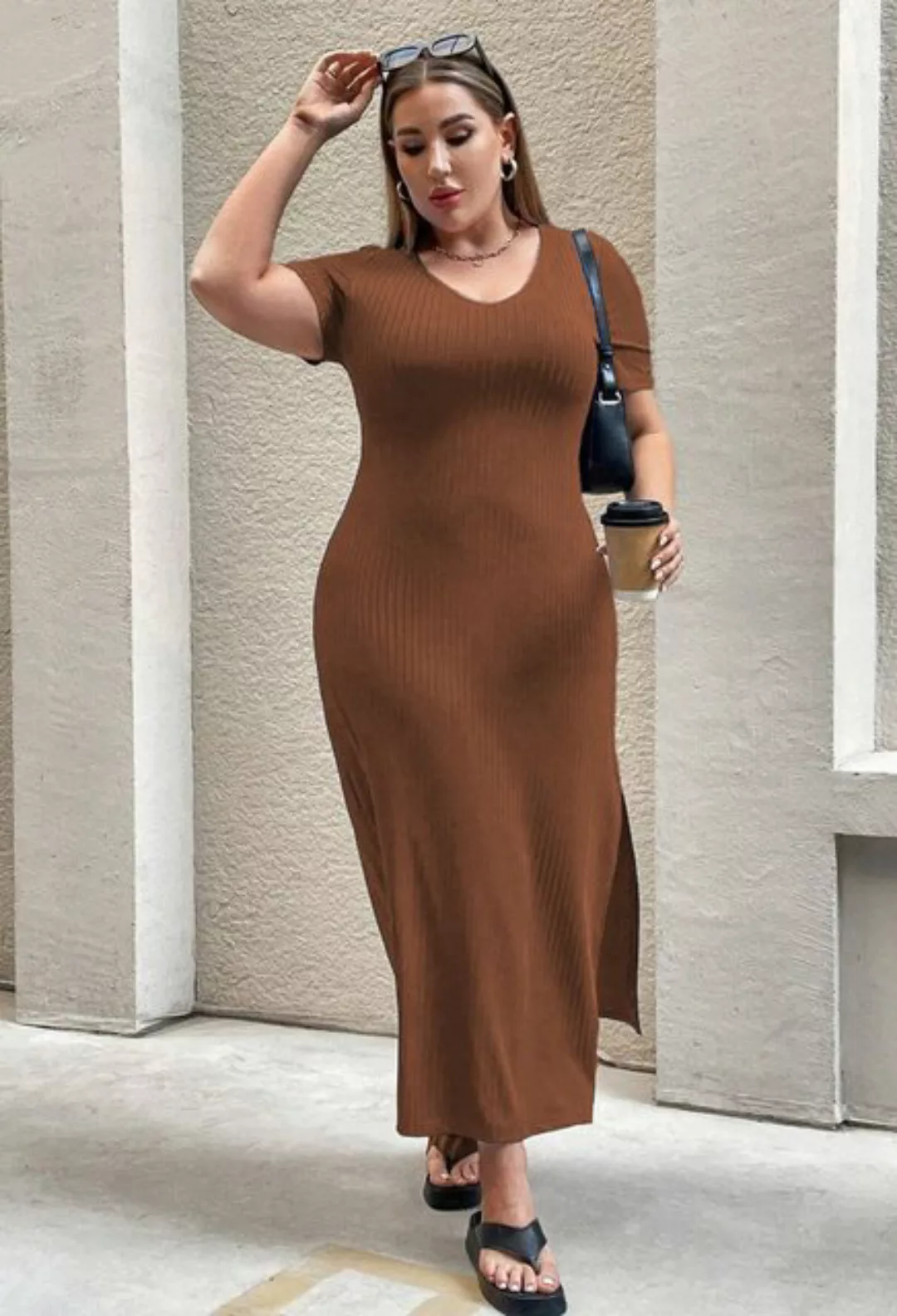 SEGUEN Strandkleid Elegantes, kurzärmliges Kleid mit Taillenschlitz (Hüftbe günstig online kaufen