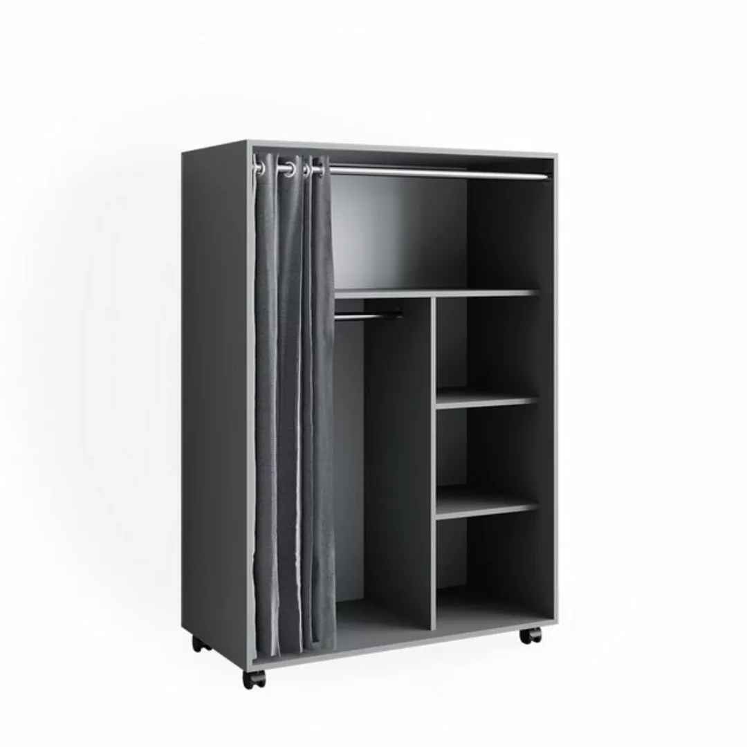 Vicco Kleiderschrank Doros, Grau, 100 x 146.6 cm mit Rollen mit Kleiderstan günstig online kaufen