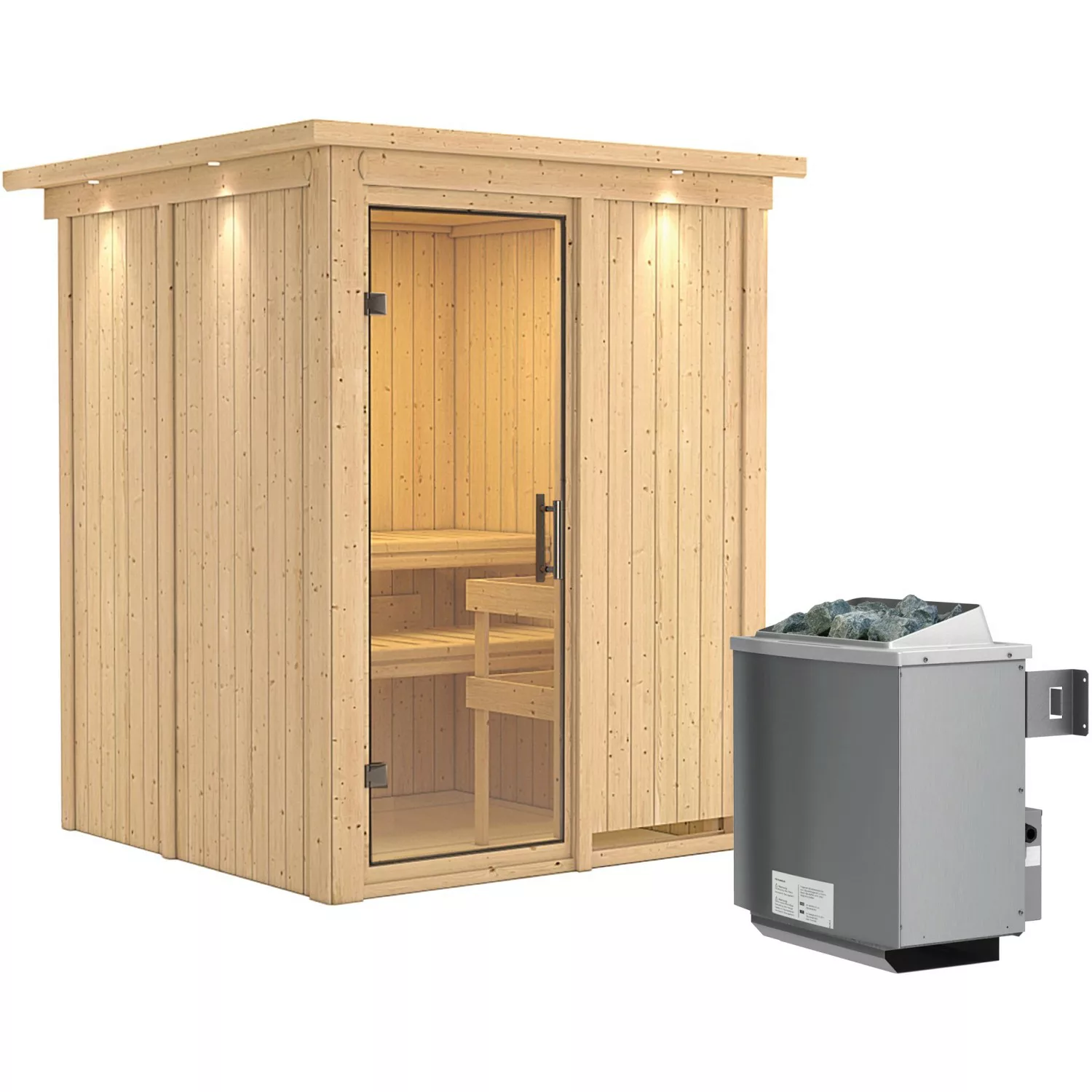 Karibu Sauna Norna, Ofen, integrierte Steuerung, Glastür, LED-Dachkranz günstig online kaufen