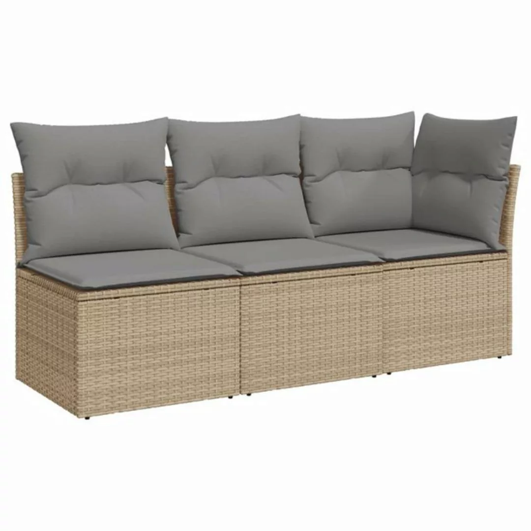 vidaXL Loungesofa Gartensofa mit Kissen 3-Sitzer Beige Poly Rattan günstig online kaufen