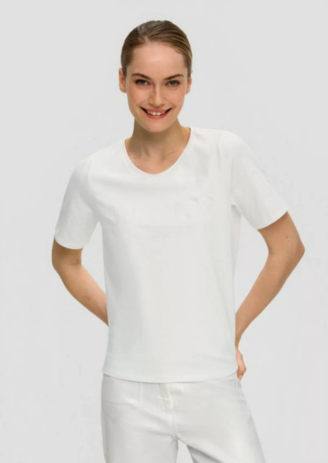 s.Oliver BLACK LABEL Kurzarmshirt T-Shirt aus Baumwollstretch Pailletten, S günstig online kaufen