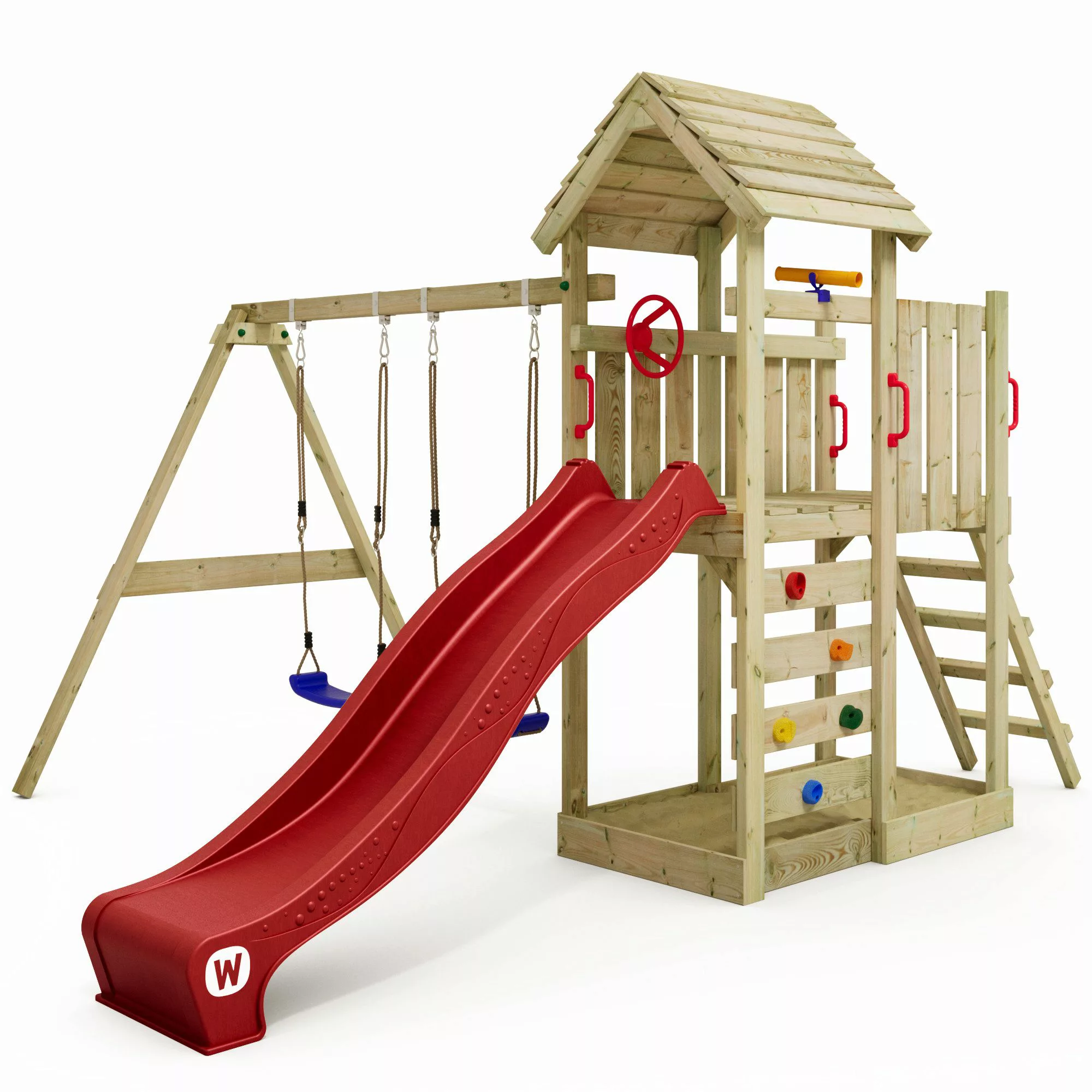 Wickey Spielturm MultiFlyer mit Holzdach, Doppelschaukel günstig online kaufen