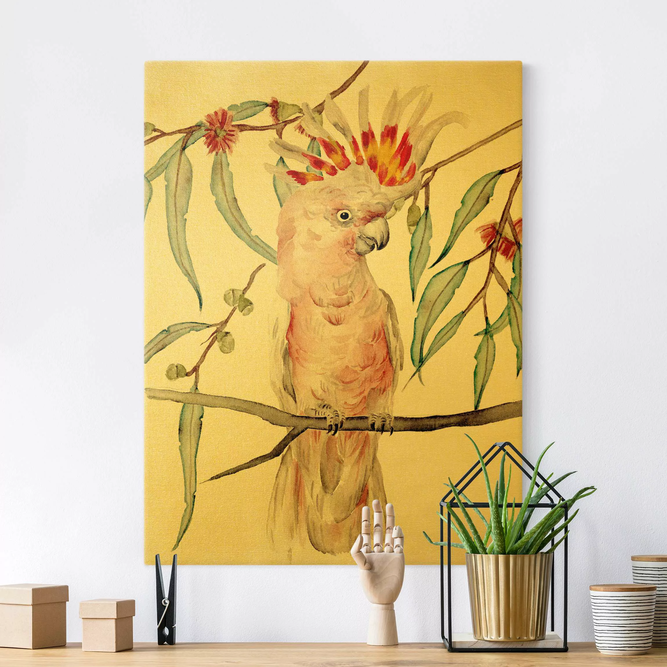 Leinwandbild Kakadu mit Rosa Federn günstig online kaufen