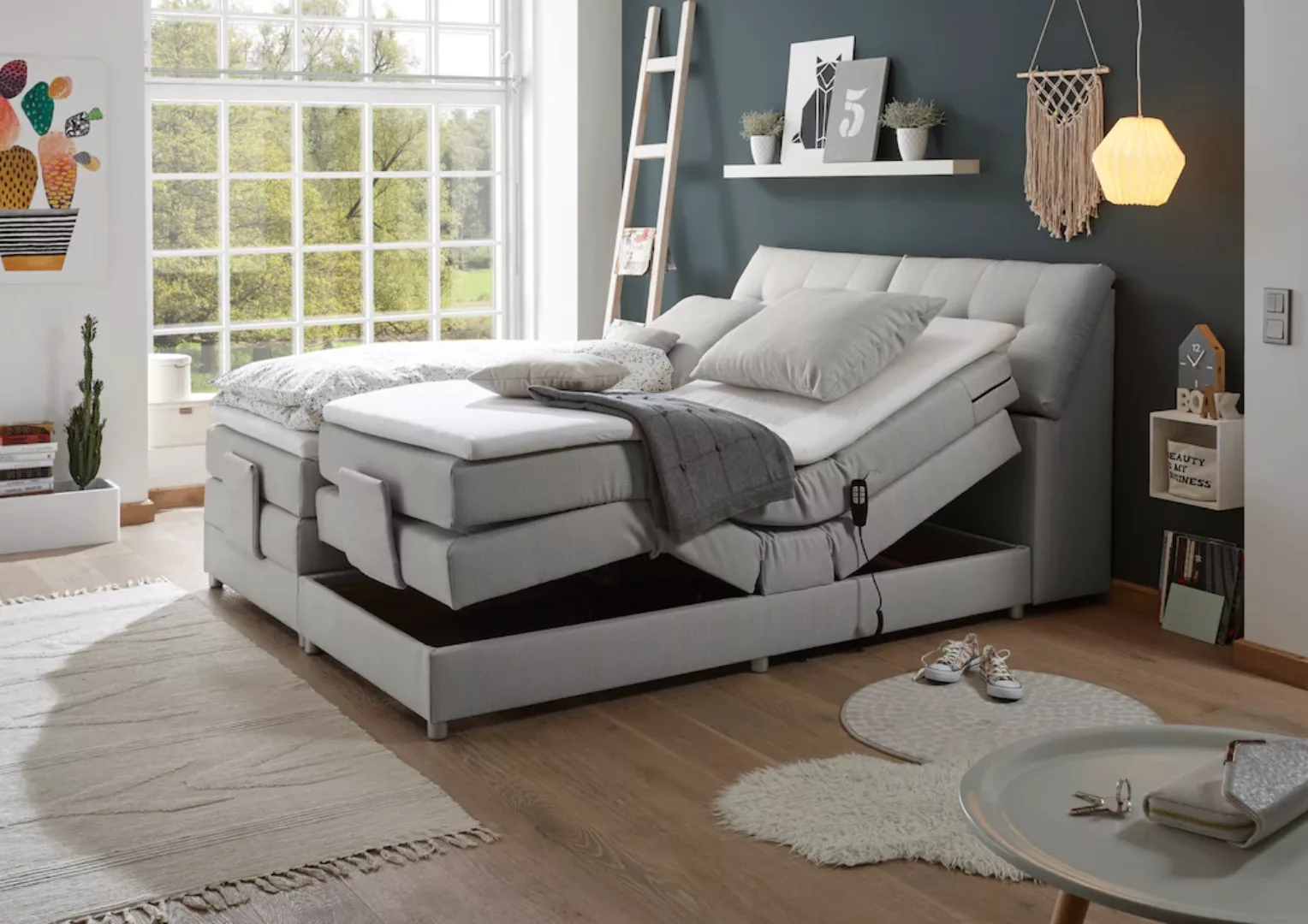 ED EXCITING DESIGN Boxspringbett "Carpino", inkl. Motor, Stauraum im Kopfte günstig online kaufen