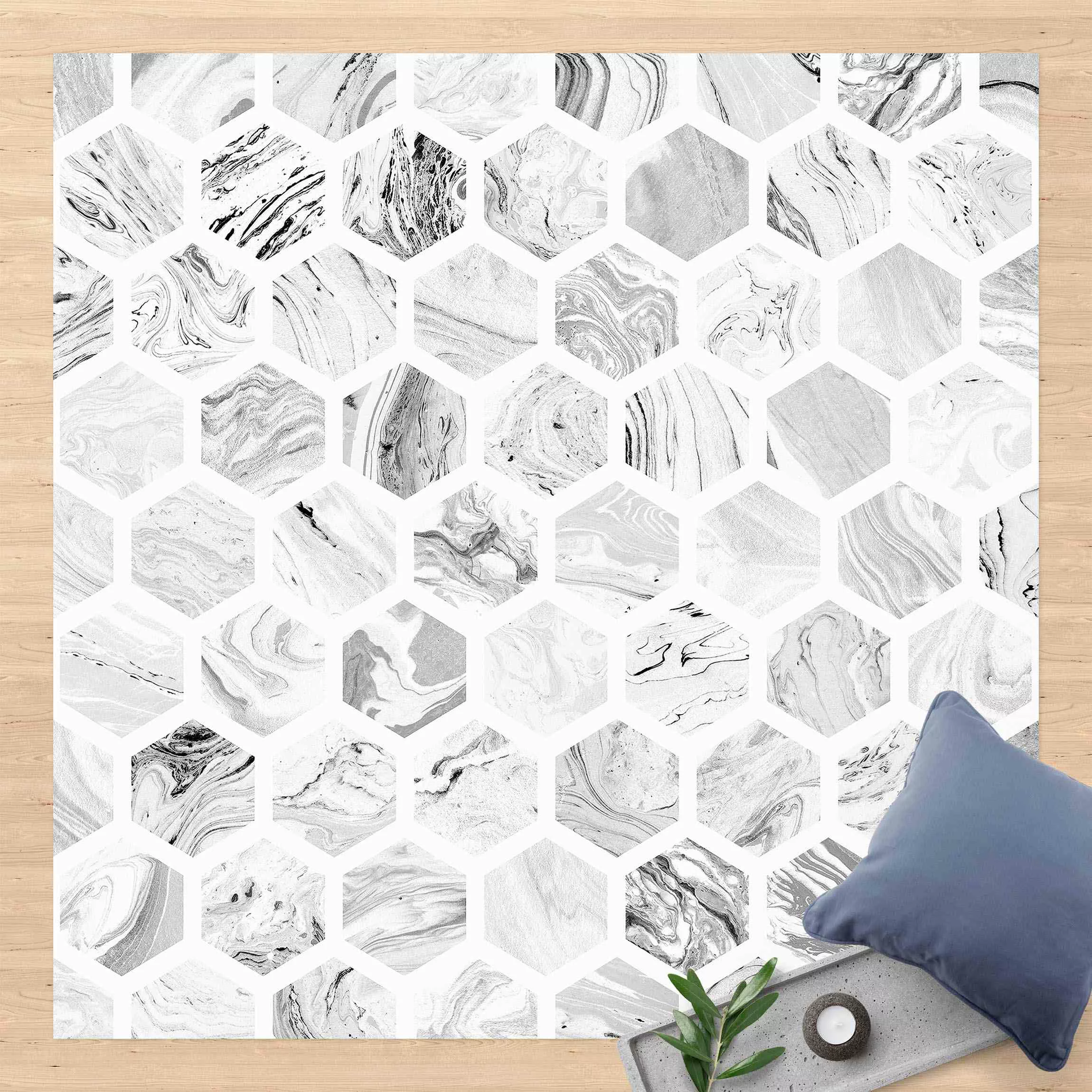 Vinyl-Teppich Marmor Hexagone in Graustufen günstig online kaufen