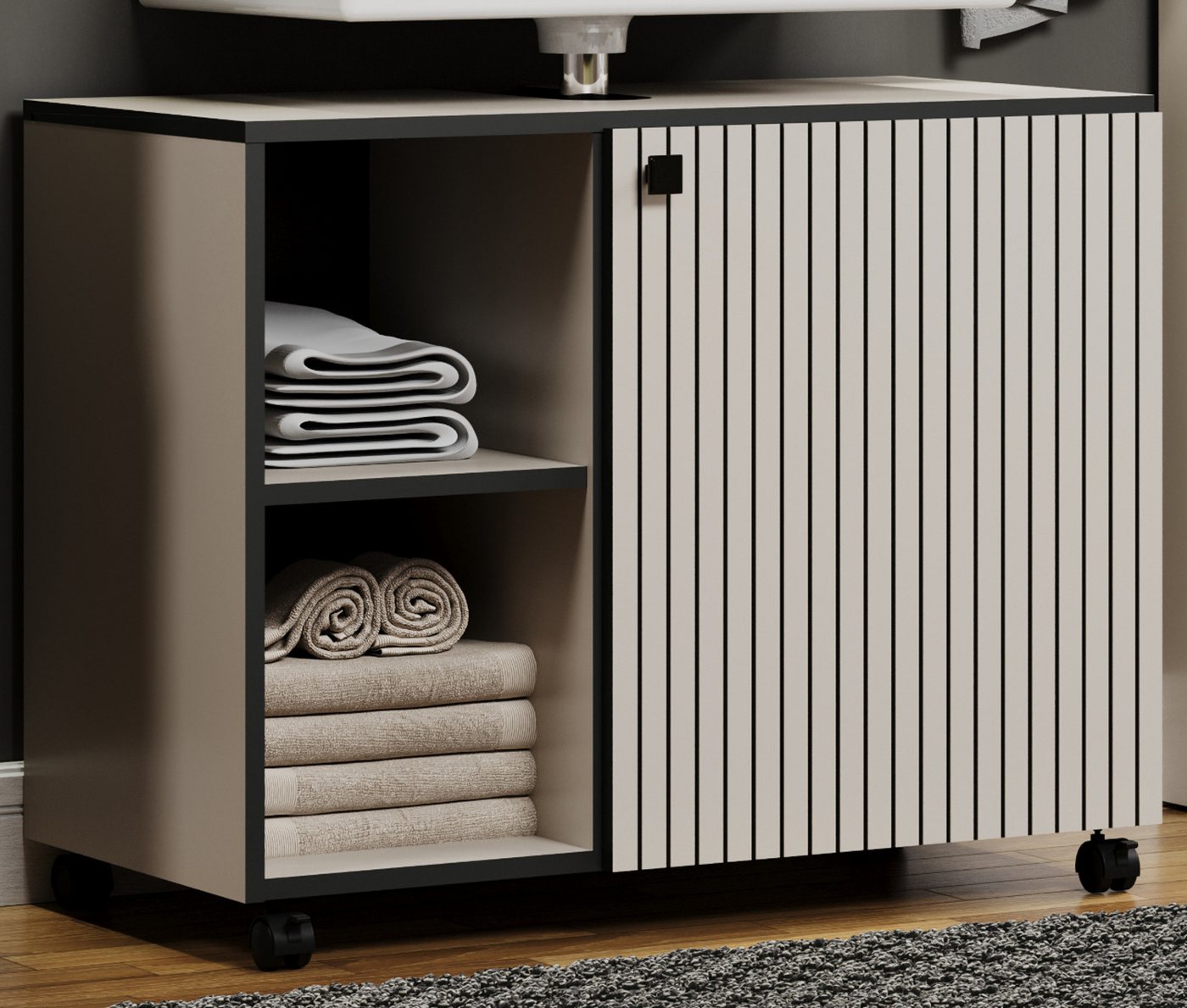 Furn.Design Waschbeckenunterschrank Calmed (Badschrank in Cashmere grau, St günstig online kaufen