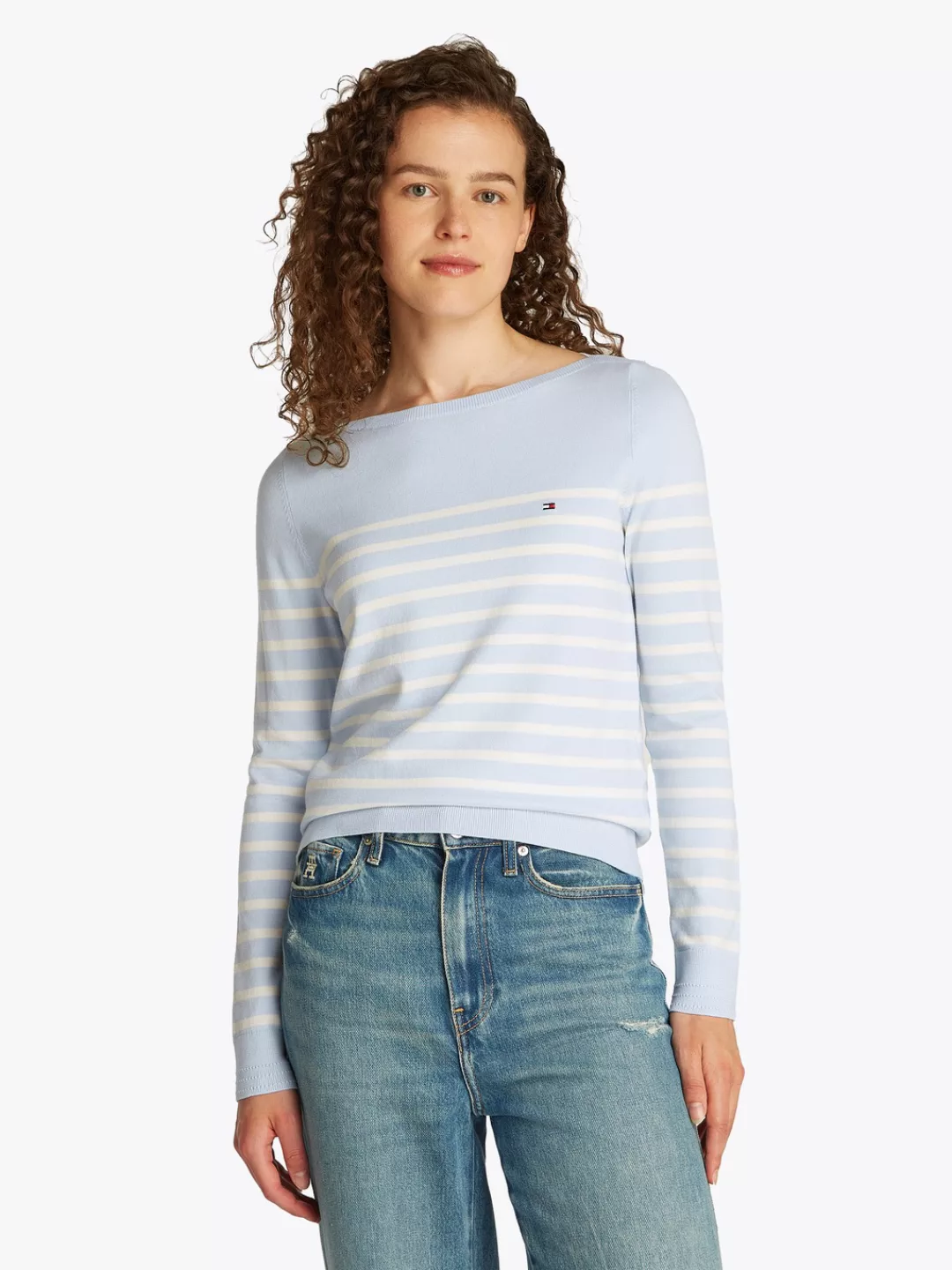 Tommy Hilfiger Strickpullover CO JERSEY STITCH BOAT-NK SWEATER mit Tommy Hi günstig online kaufen