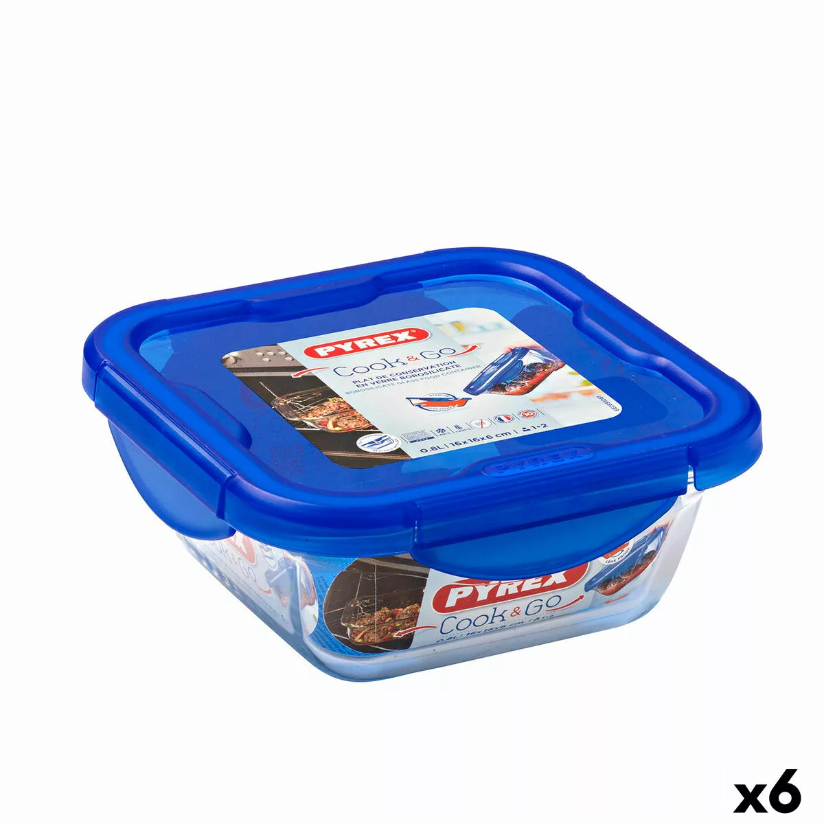 Lunchbox Hermetisch Pyrex Cook & Go 16,7 X 16,7 X 7 Cm Blau 850 Ml Glas (6 günstig online kaufen