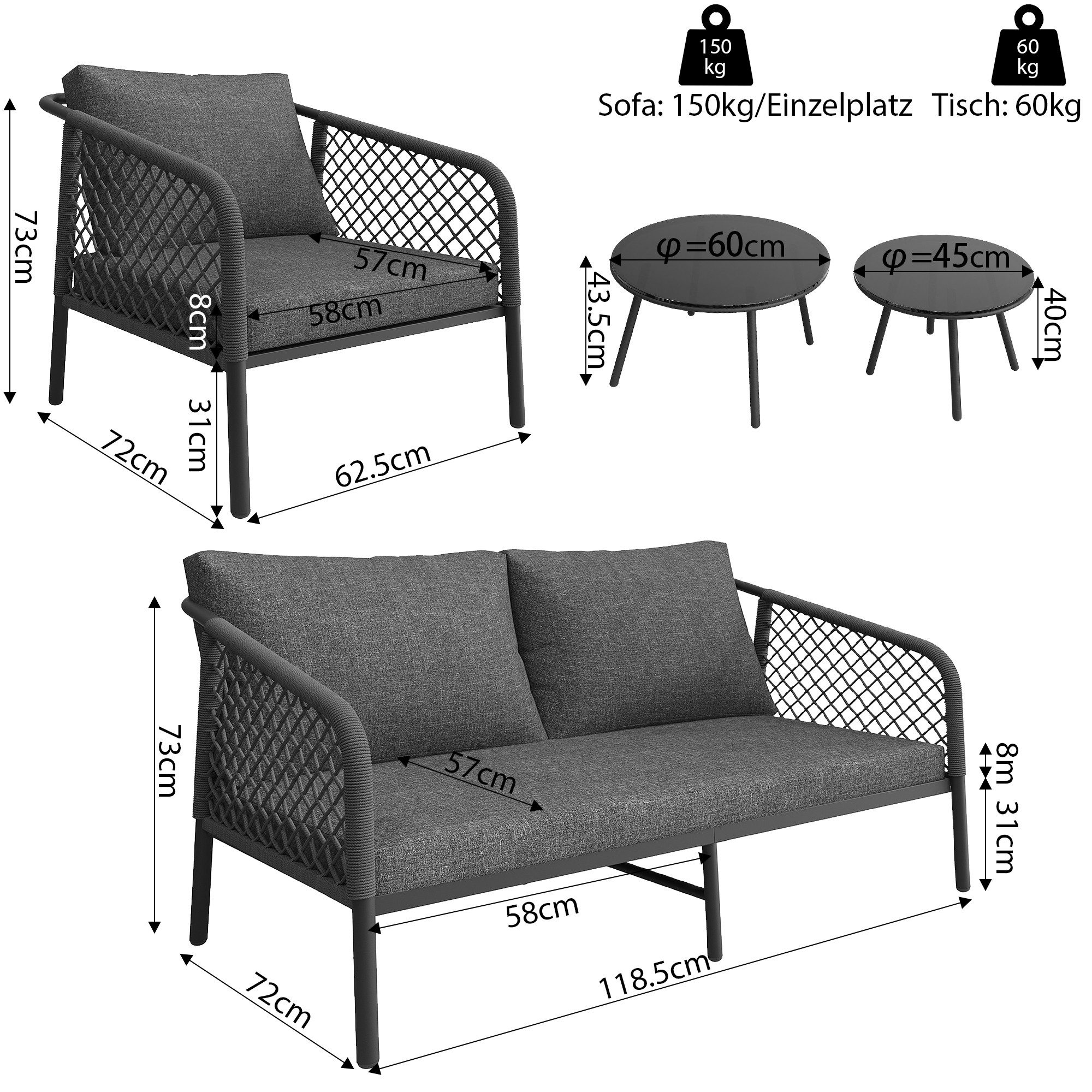 Ulife Gartenlounge-Set Balkonmöbel Sitzgruppe Outdoor inklusive günstig online kaufen