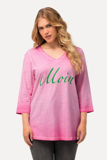 Ulla Popken T-Shirt T-Shirt Moin Cold Dyed V-Ausschnitt 3/4-Arm günstig online kaufen