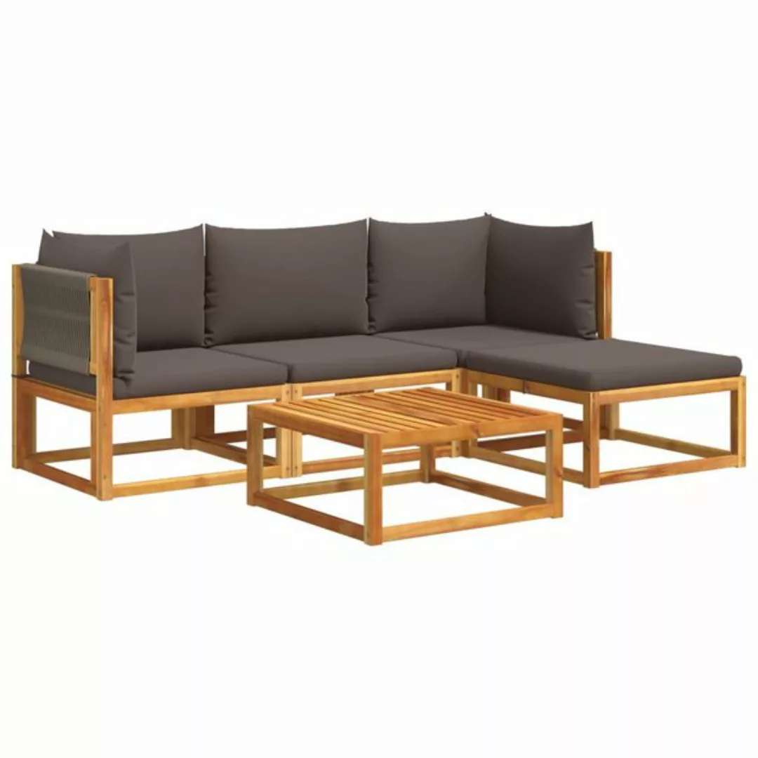 vidaXL Loungesofa 5-tlg. Garten-Sofagarnitur mit Kissen Massivholz Akazie, günstig online kaufen