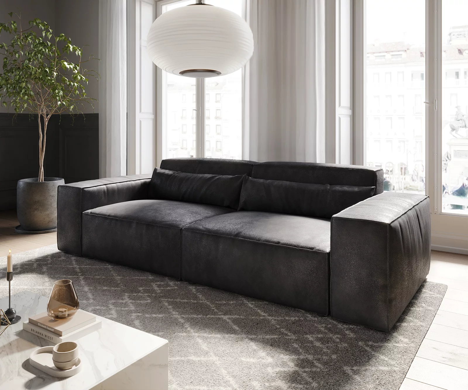 DELIFE Big-Sofa Sirpio, L Lederimitat Vintage Anthrazit 260x110 cm günstig online kaufen