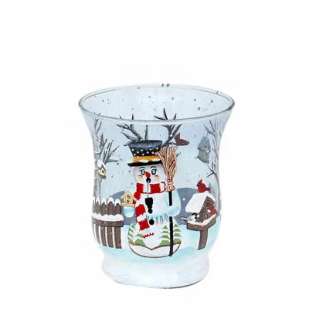 Sigro Teelichthalter Ø 8 cm aus Glas mit Wintermotiv Schneemann transparent günstig online kaufen