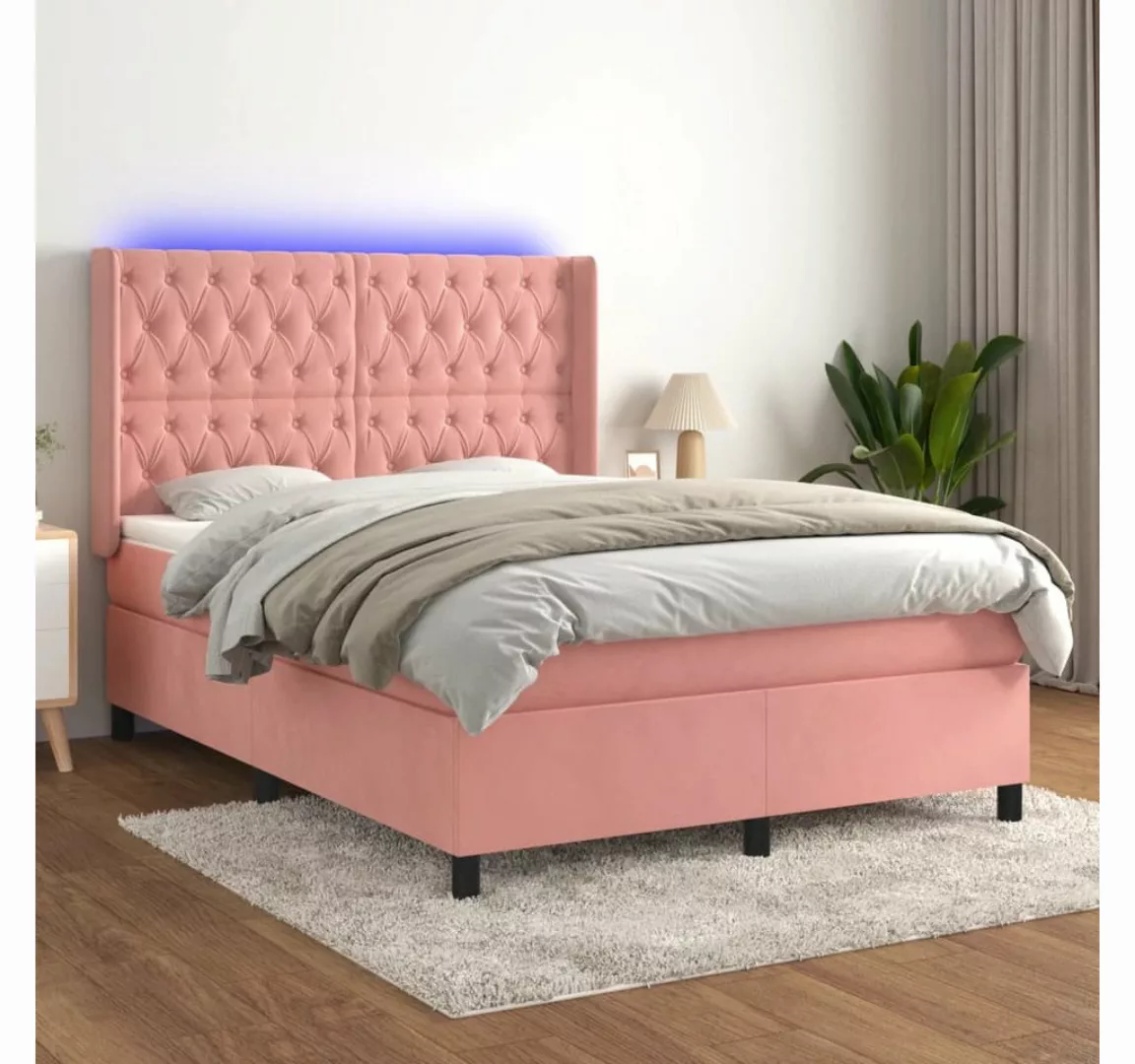 vidaXL Boxspringbett Boxspringbett mit Matratze und LED Samt (140 x 200 cm, günstig online kaufen