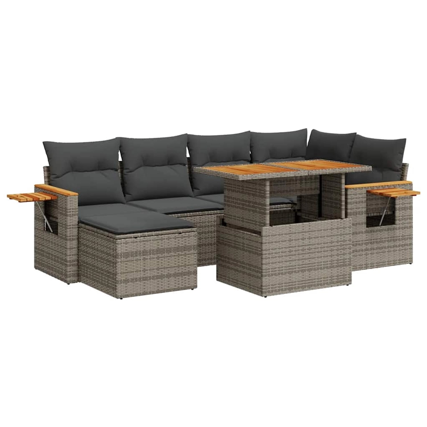 vidaXL 7-Tlg Garten-Sofagarnitur mit Kissen Grau Poly Rattan Akazie 3327623 günstig online kaufen