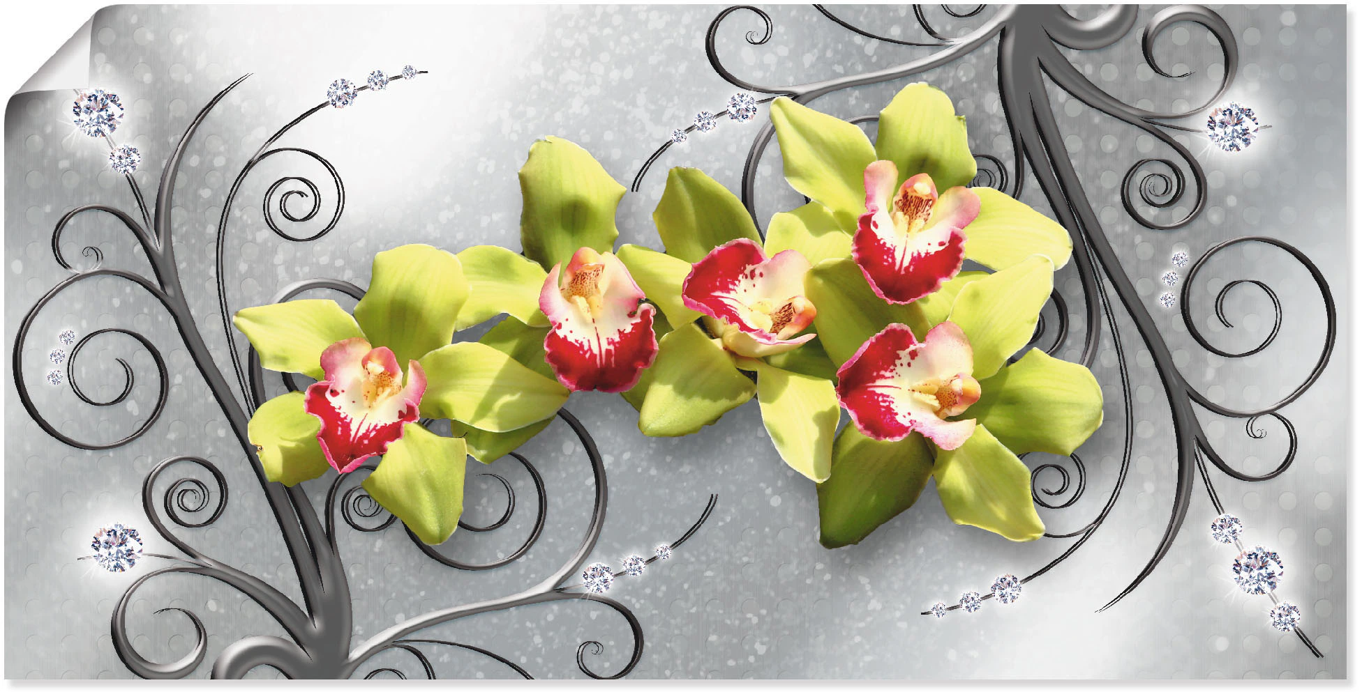 Artland Wandbild "Grüne Orchideen auf Ornamenten", Blumenbilder, (1 St.), a günstig online kaufen