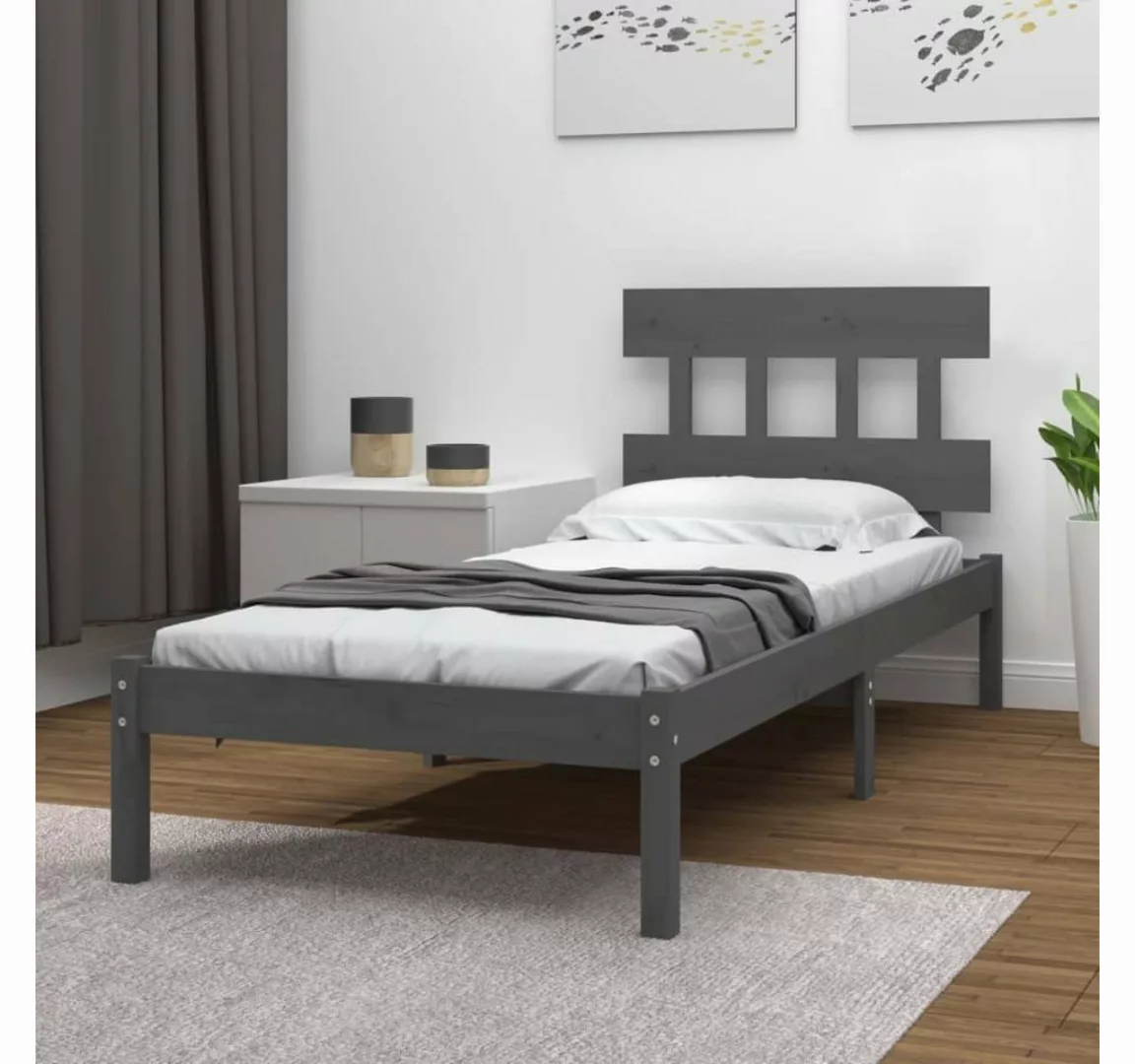 vidaXL Bett Massivholzbett Grau 90x200 cm günstig online kaufen