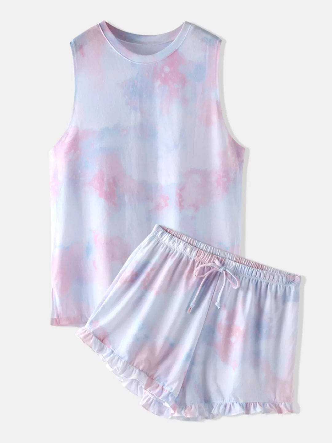 Damen Ärmellose Pyjamas Kurzes Set Tie Dye Softies Farbverlauf Zweiteilige günstig online kaufen