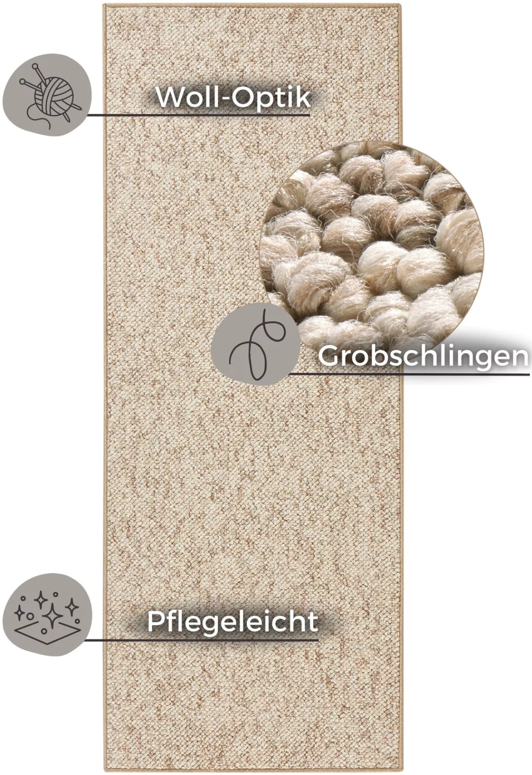 HANSE Home Teppich »Wolly 2«, rechteckig, 12 mm Höhe, Flachgewebe, Läufer, günstig online kaufen