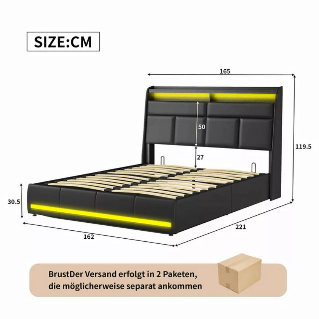 Furnishings Home Polsterbett 160x200cm Doppelbett + Stauraum + LED-Licht + günstig online kaufen