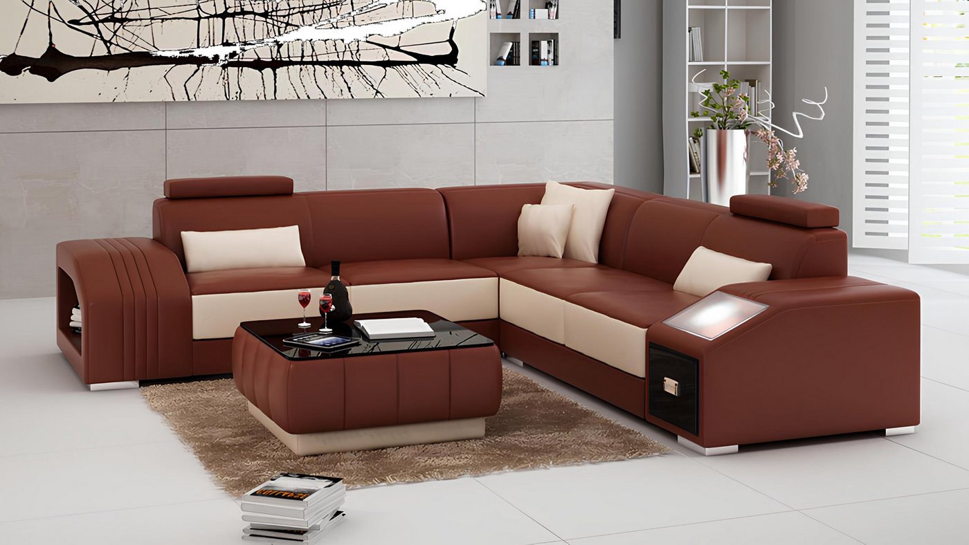 Xlmoebel Ecksofa Moderne Ledercouch mit USB-Anschluss Wohnlandschaft Ecksof günstig online kaufen