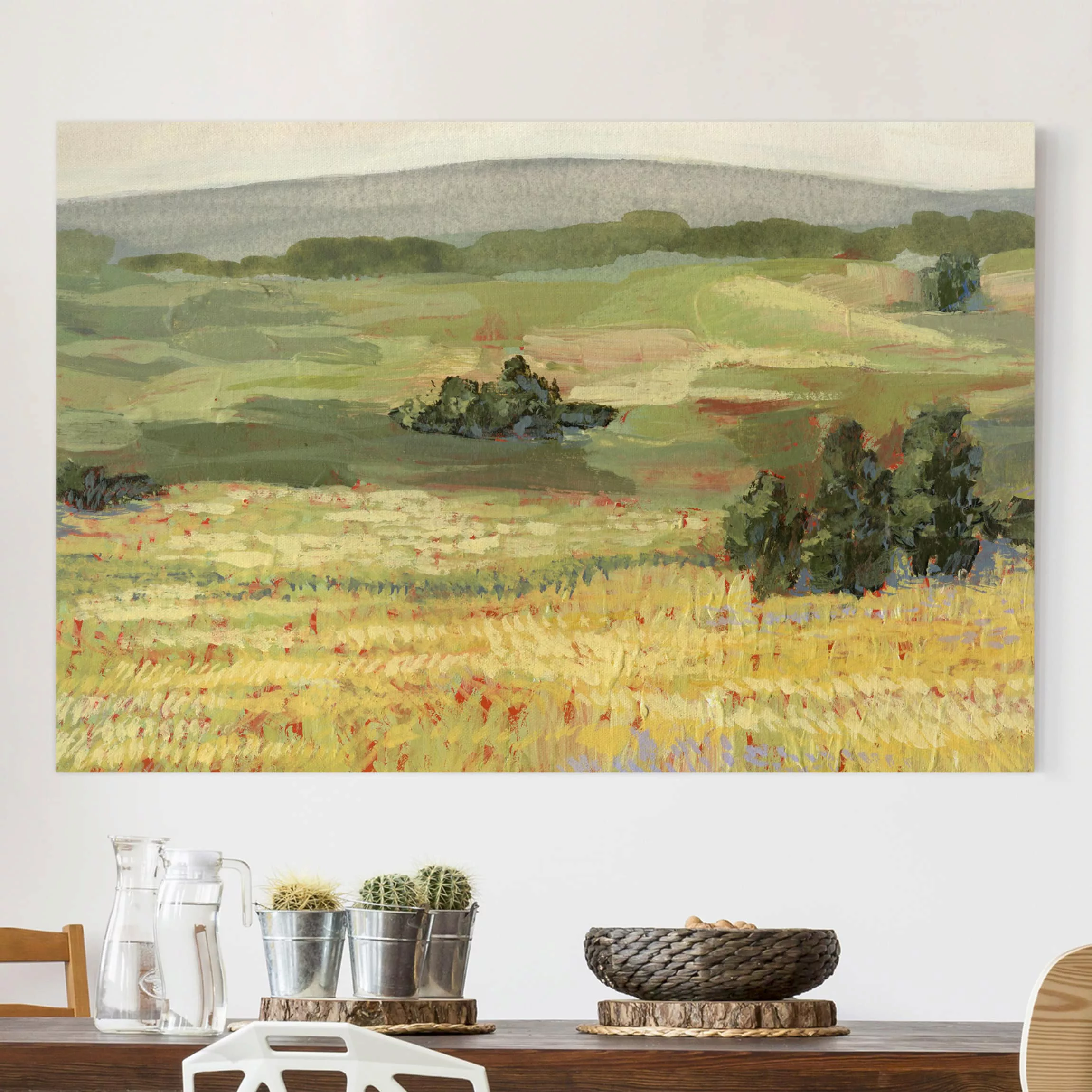 Leinwandbild Natur & Landschaft - Querformat Wiese am Morgen I günstig online kaufen