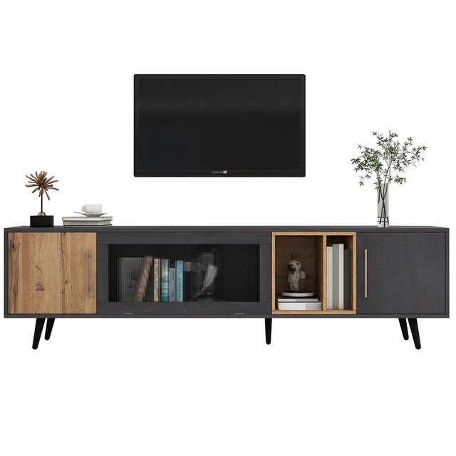 Rutaqian TV-Schrank zeitloser Fernsehtisch mit Türen, Eleganter Design, 200 günstig online kaufen