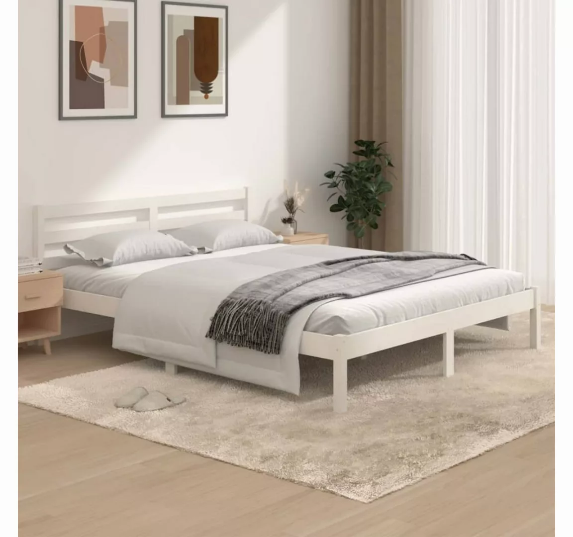 furnicato Bett Massivholzbett Kiefer 150x200 cm Weiß günstig online kaufen