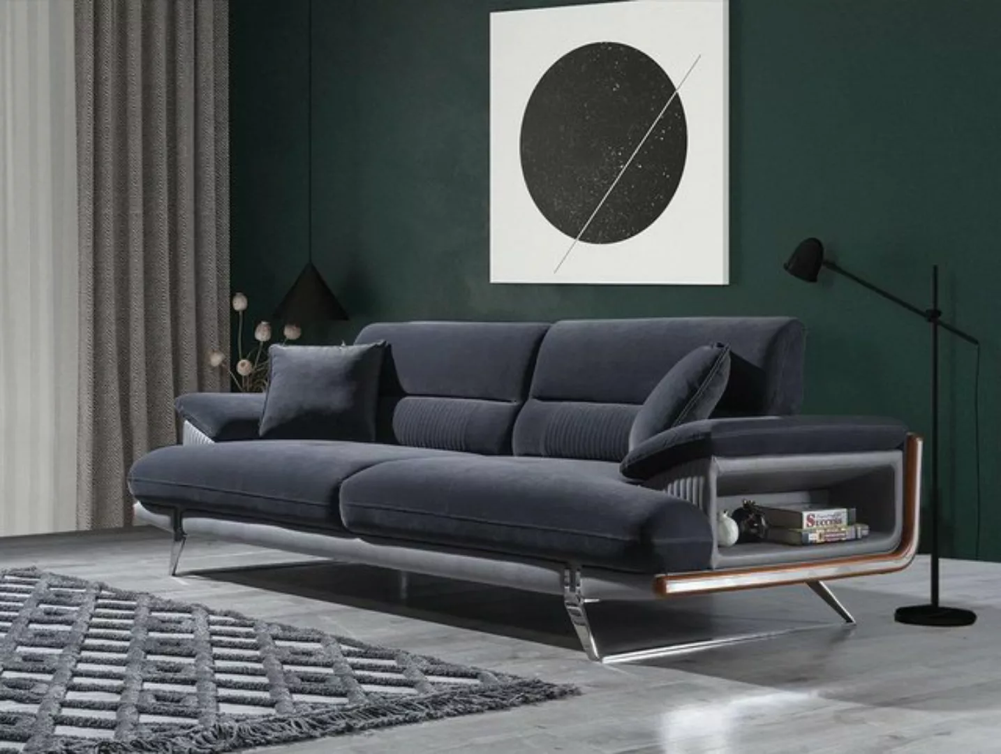 JVmoebel Sofa Sofa 3 Sitzer Textil Sofas Schwarz Stoff Möbel Modern Stil Dr günstig online kaufen