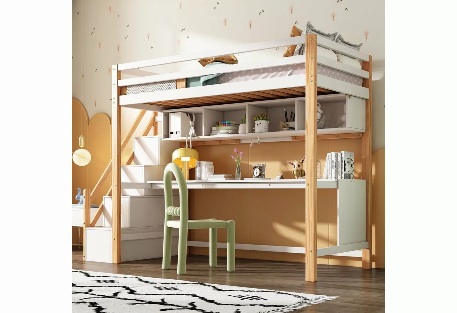 REDOM Etagenbett Kinderbett (Kinderhochbett mit Stauraumtreppe 90*200cm, au günstig online kaufen