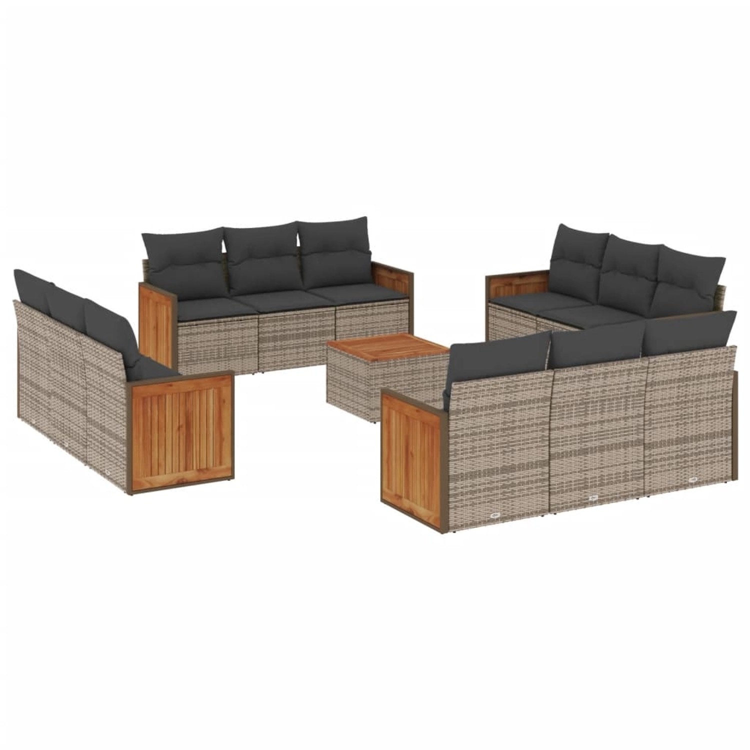 vidaXL 13-Tlg Garten-Sofagarnitur mit Kissen Grau Poly Rattan 3227523 günstig online kaufen