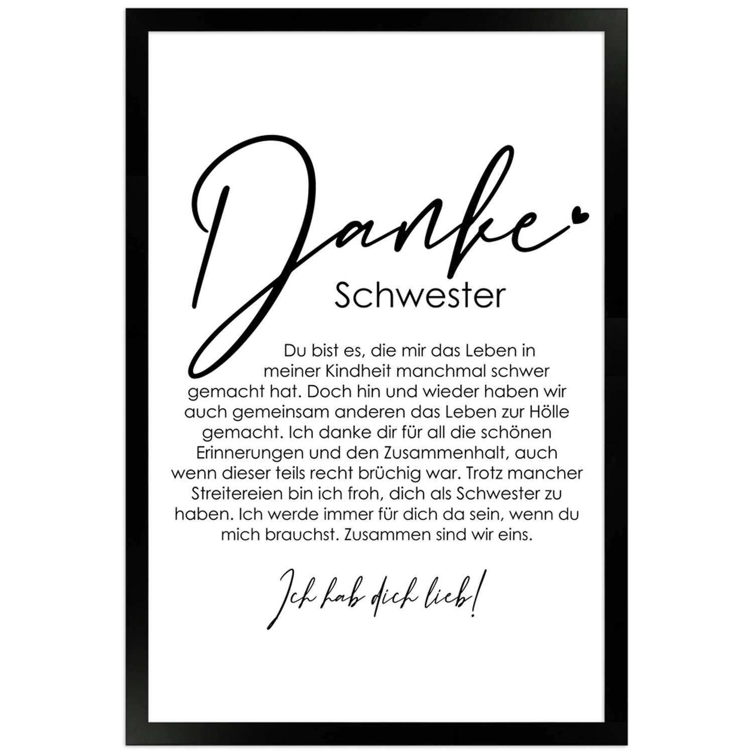 WANDStyle Gerahmtes Poster Danke Schwester 30 x 45 cm Geschenkidee für Eine günstig online kaufen