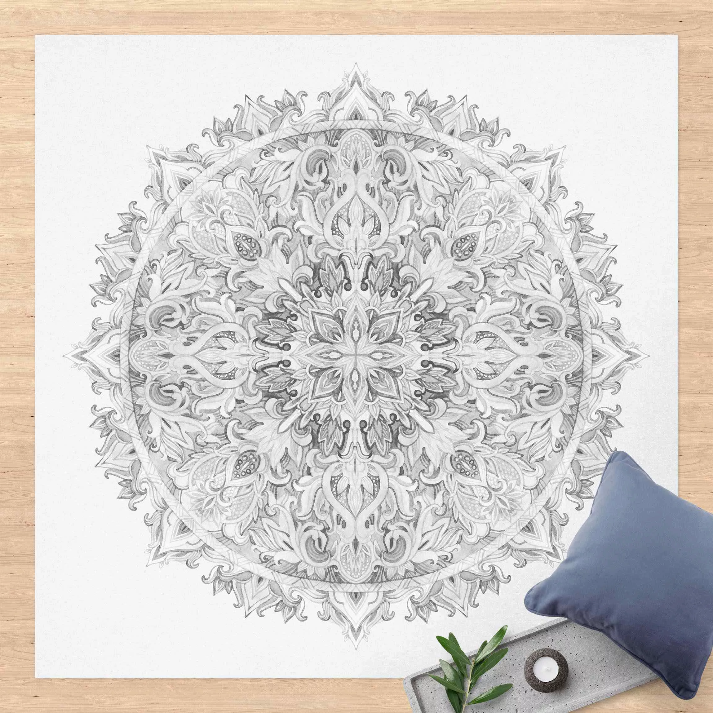 Vinyl-Teppich Mandala Aquarell Ornament schwarz weiß günstig online kaufen
