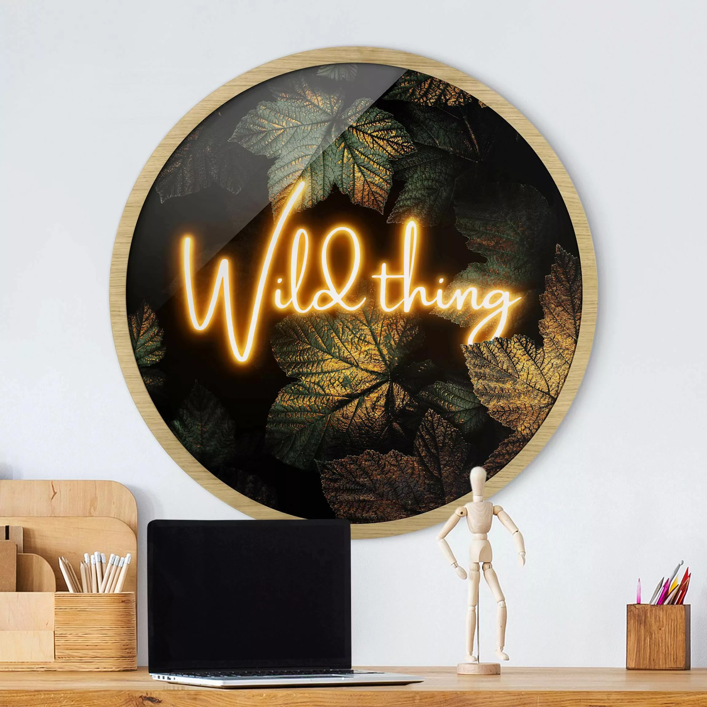 Rundes Gerahmtes Bild Wild Thing goldene Blätter günstig online kaufen