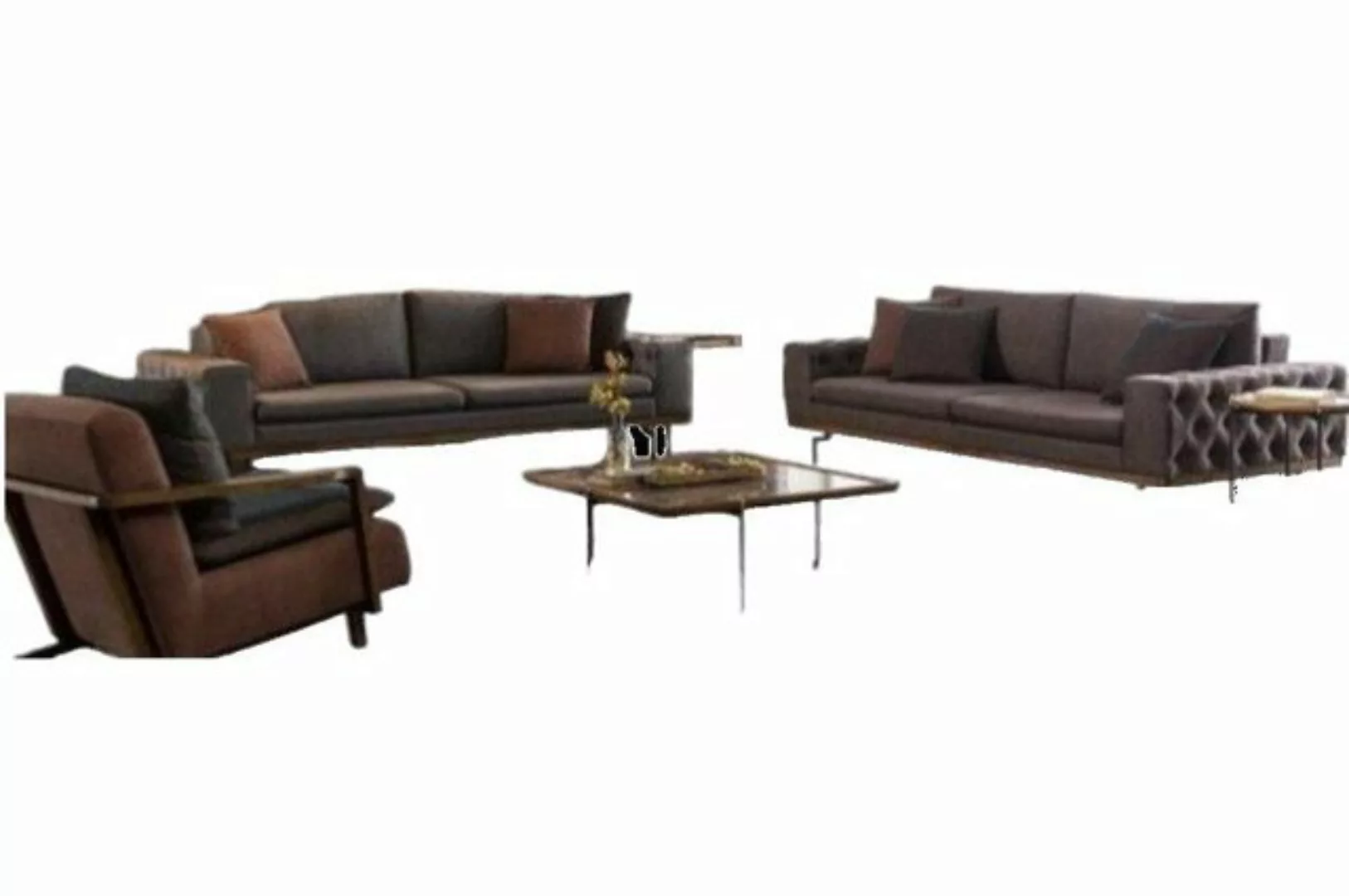 JVmoebel Sofa Gruppe Sofagarnitur Stoffsofa Sofa Sofas Stoff Sessel Grau, 3 günstig online kaufen