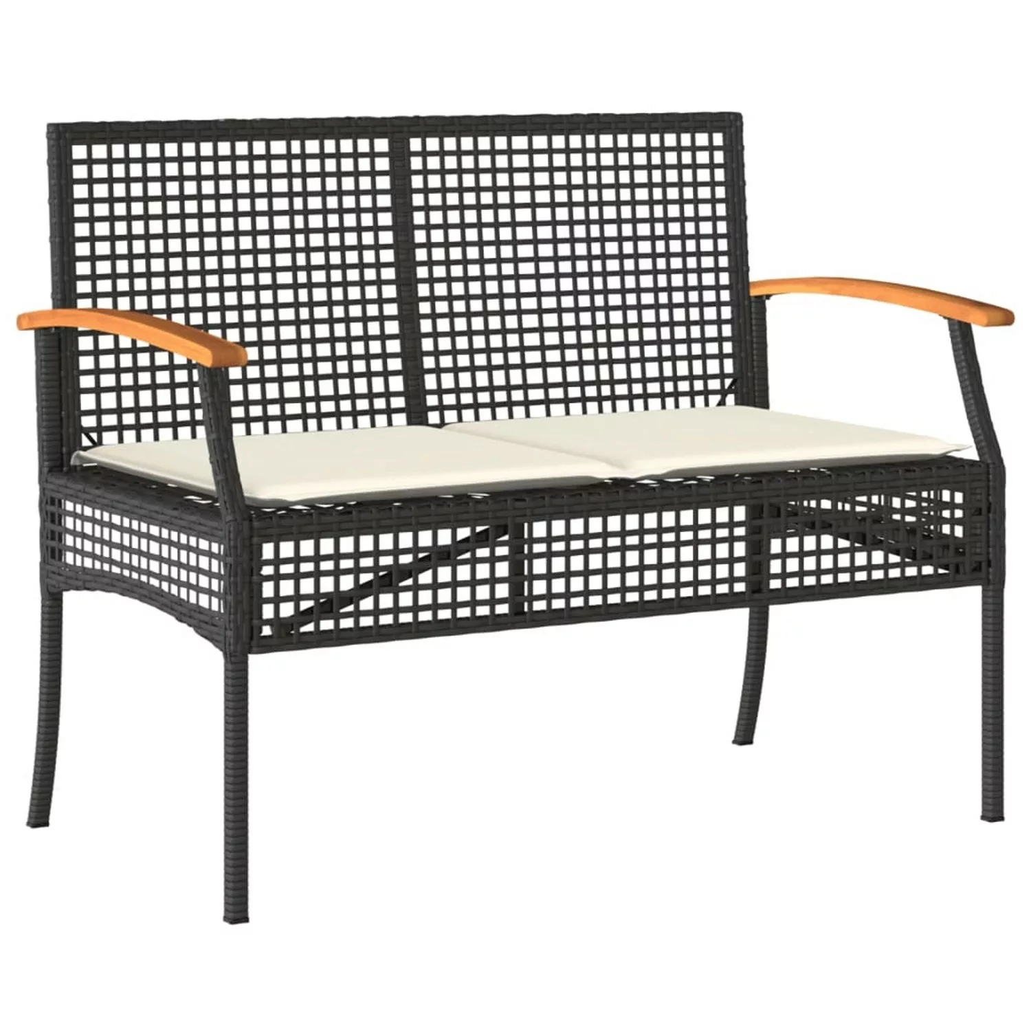 furnicato Gartenbank mit Kissen Schwarz Poly Rattan Akazienholz günstig online kaufen